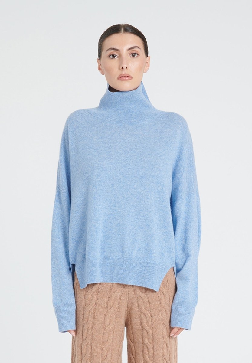 Pull col montant cachemire bleu ciel femme - ZAYA 13
