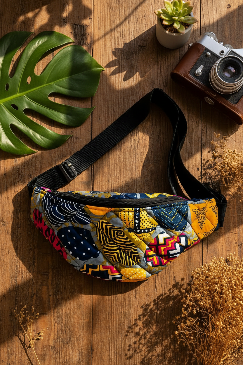 Sac Banane Matelassé en Tissu - Motif Mosaïque Éclatante & Sangle Ajustable