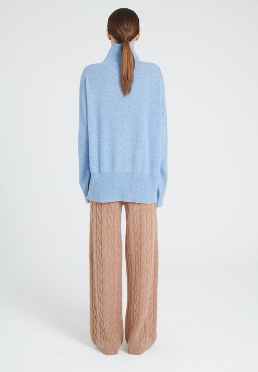 Pull col montant cachemire bleu ciel femme - ZAYA 13