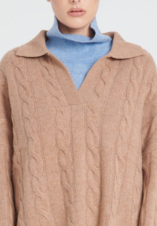Polo manches longues cachemire 6 fils camel femme - ZAYA 5