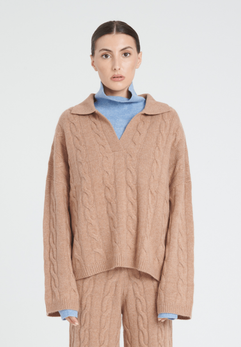 Polo manches longues cachemire 6 fils camel femme - ZAYA 5